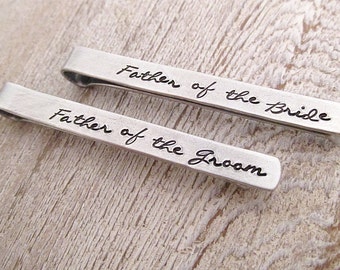 Father of the Bride Tie Clip - Father of the Groom Tie Clip - Script Tie Clips - Wedding Party Gifts - Tie Bars