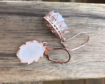 Rose gold Druzy earrings, rose gold earrings, rose gold druzy, Faux Druzy earrings, Druzy Pendant earrings, Boho Jewelry, Druzy earrings