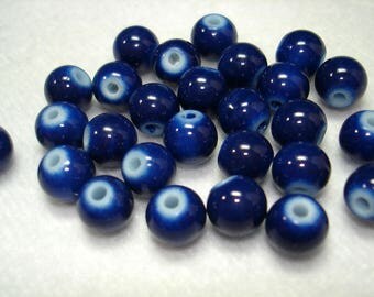 Dark Blue Glass Round 8mm Beads (Qty 27) - B3329