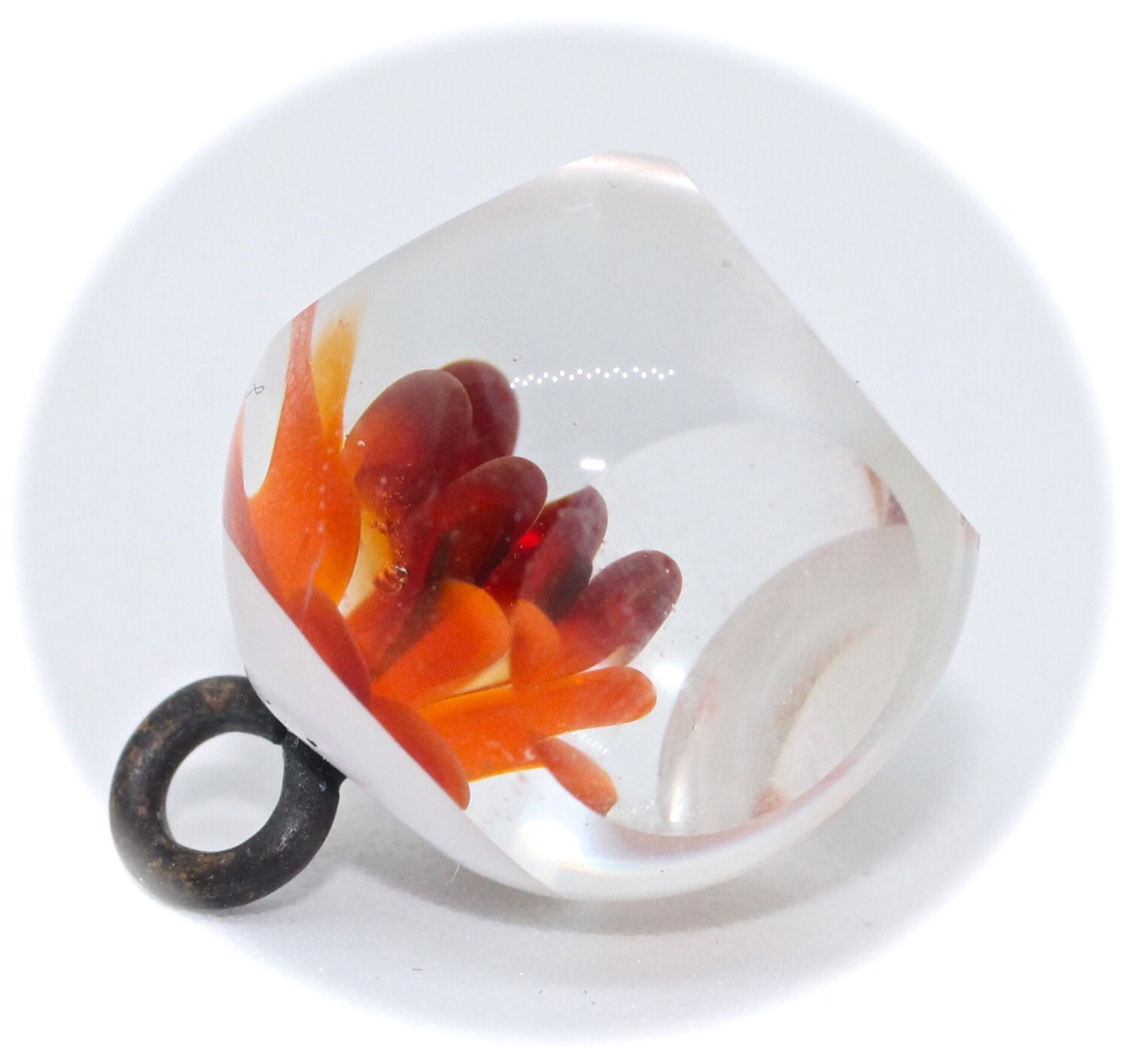 Button White Glass Base Paperweight Faceted Lampworked