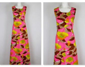Vintage 1960s Alfred Shaheen Hawaiian Princess Maxi Dress, Sz M