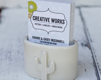 white Cactus vertical business card holder