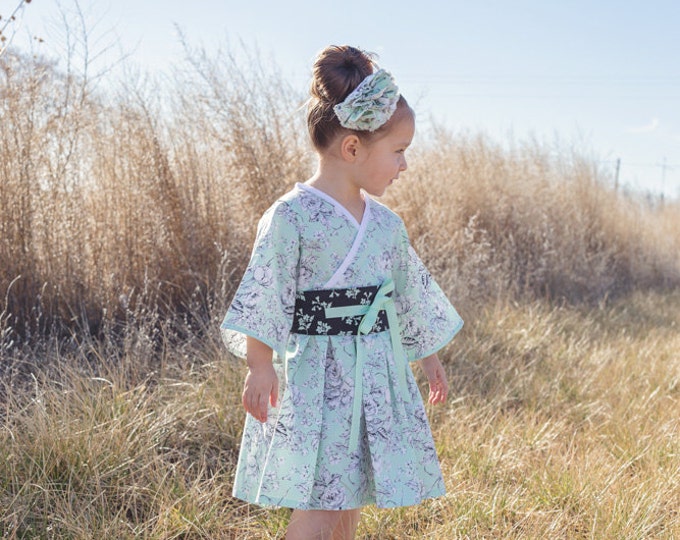 Little Girl Dress - Boutique Easter Dresses - Toddler Girl Clothes - Girls Birthday Dress - Mint - Kimono Dress - Long Sleeves 2t to 7 years
