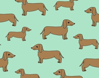 Dachshund Fabric by the Yard - Doxie // Mint Dogs Fabric By Andrea Lauren - Mind Dachshund Dog Cotton Fabric by the Yard With Spoonflower