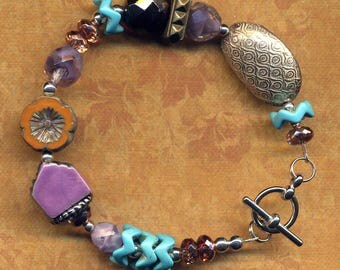 Purple Turquoise Chunky Bracelet, Purple House Cooper Bracelet, One of a Kind Orange Statement Porcelain Bracelet, Home Sweet Home Bracelet