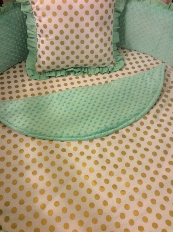 Baby Girl Round Crib Bedding Mint and Gold Ruffled