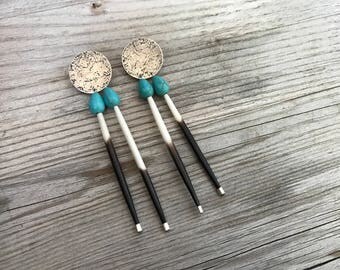 Porcupine Quill Turquoise Goddess Earrings