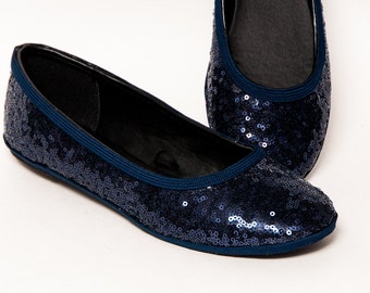 Sequin - Navy Blue Ballet Flats Slippers Sparkle Shoes