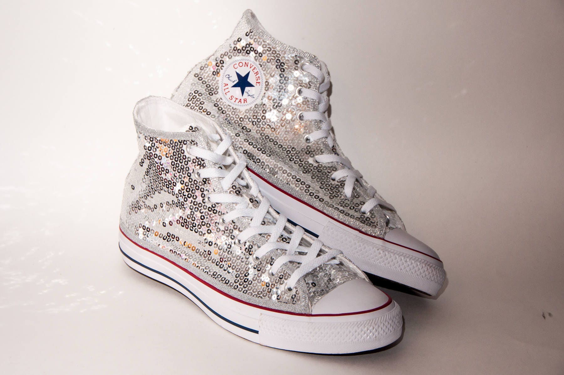 Sequin Silver Converse Canvas Hi Top Sneaker Tennis Shoes