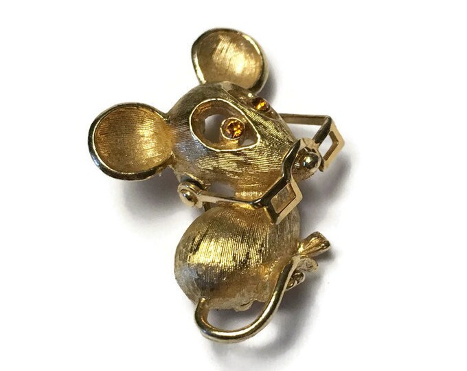 Avon Mouse Pin Topaz Rhinestone Eyes Moveable Glasses Spectacular Mouse 1972 Vintage