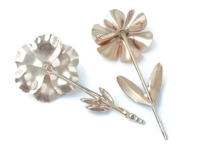 Enameled Weiss Flower Brooches Lot of Two Shabby Chic Vintage