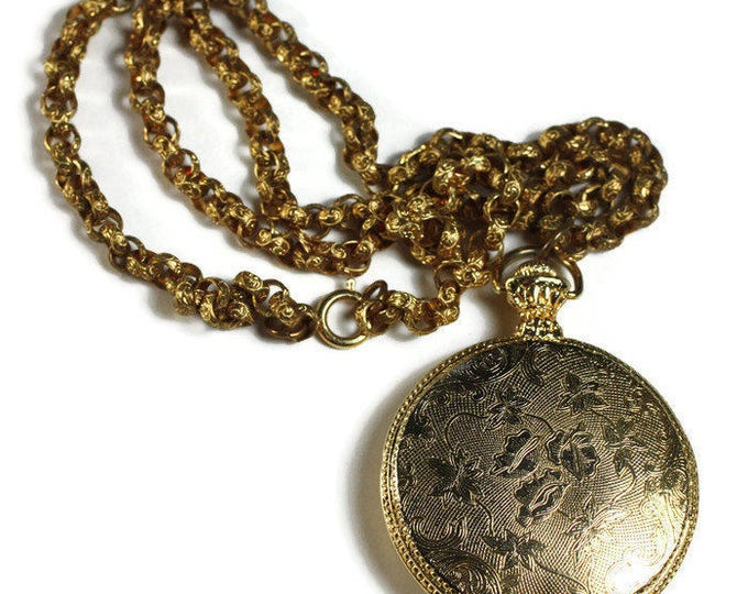 CIJ Sale Max Factor Compact Necklace Embossed Pocket Watch Case Style