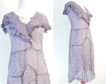 Antique 1930s Rayon Dress • PATTERN STUDY As Is Not in wearable condition • Blue Crepe Fabric with White Flowers and Stripes