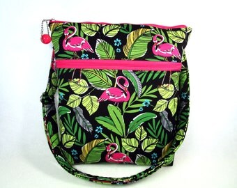 Flamingo Handmade Fabric Hip Bag / Custom Cross Body Purse