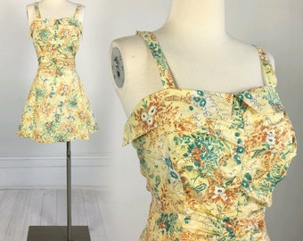 Vintage 1950s Marco SWIMSUIT Romper Playsuit pin-up floral size 40 L vlv petal bust dress 50s rockabilly swimwear bathing one piece suit