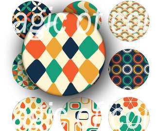 Retro Patterns - 252 12mm Circle JPG images - Digital Collage Sheet
