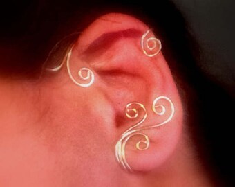 Whimsical Swirl Ear Cuff, Vine Jewelry, ear jewelry, ear climber, ear wrap, ear jacket, silver plate, non pierced, vine ear cuff
