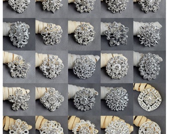 Wholesale Brooch 10-100 pcs Sliver Rhinestone Brooch Crystal Brooch Pin Wedding Brooch Bouquet Wedding Invitation BR665 DIY Kit