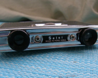 Vintage Selsi Compact Folding Opera / Sports Glasses / Binoculars, 4X35mm, Chrome and Vinyl/Leather, Mid Century Opera Glasses