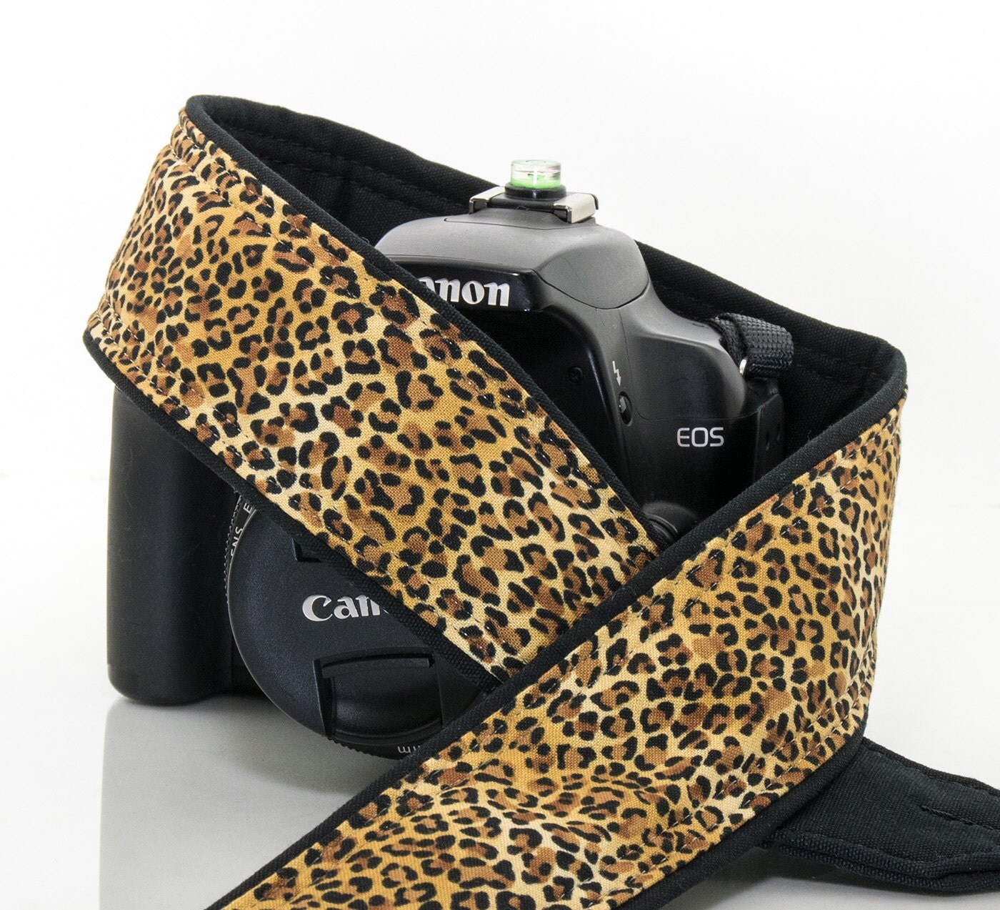 Leopard Camera Strap with Pocket dSLR Gold Tan Black SLR