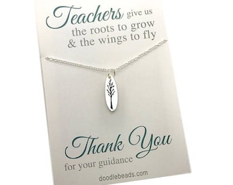 Teacher Gifts, Teacher appreciation Gift, Teacher Thank you, Carded Tree Necklace with message, Tree Necklace, gold or silver oval tree