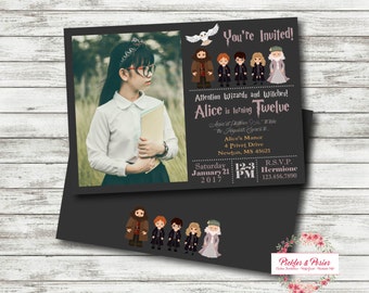 Harry Potter Birthday Invitation - Invitation with Photo - Printable Invitation - Digital Files - Harry Ron Hermione Hedwig Dumbledore