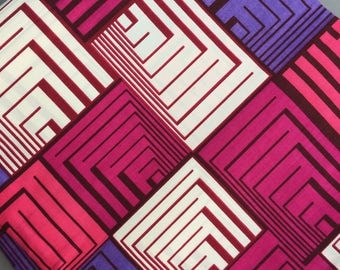 African fabric by the yard, premium quality cotton in geometric print, pink and purple/blue, for sewing, clothing, quilting and more!