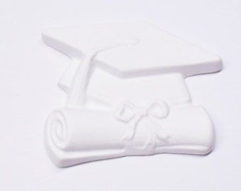 Ready To Paint/DIY/Plaster/ChalkWare/PlasterCraft Flat Back Magnet Graduation Cap & Diploma #286