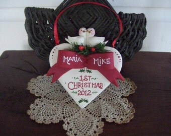 hand sculpted polymer clay 1st Christmas Together ornament