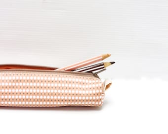 Blush Orange Pencil Case, Cotton Zipper Pouch, Small Cosmetic Case