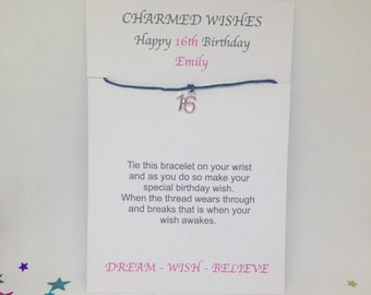 16th birthday card, 16th birthday wish bracelet, friendship bracelet, Gift for 16th, Sweet sixteen, 16th birthday gift, Daughter gift, 16th