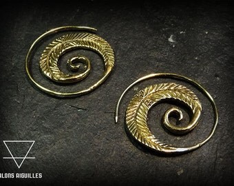 Boucles d'oreille plume en laiton # feather brass earrings