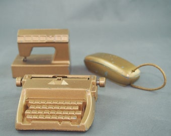 Metal Miniatures Dollhouse Typewriter Sewing Machine Phone Durham Industries