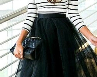 Long Black tulle tutu skirt, maxi skirt, color of your chose