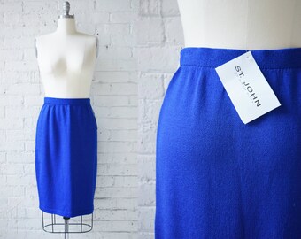 St. John by Marie Gray Royal Blue Wool and Rayon Knit Pencil Skirt | Deadstock | Size S-M | 26-28" Waist