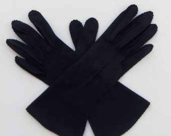 Vintage 50's 60's Women's Gloves Navy Blue Nylon Size 6 / 6.5