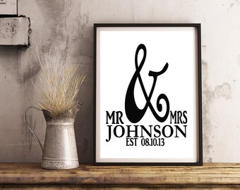 Personalized Date Print 8x10- Wedding / Mr & Mrs