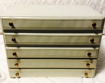 Vintage Large Cream White Jewelry Box 3 Tier 1960s like Buxton Red Velvet Satin