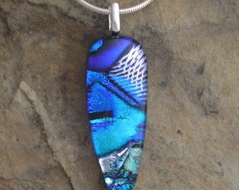 Kacey Silver Long Pendant Necklace in Dichroic Glass