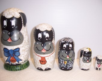 Hand painted Sheep Collection stacking nesting doll set