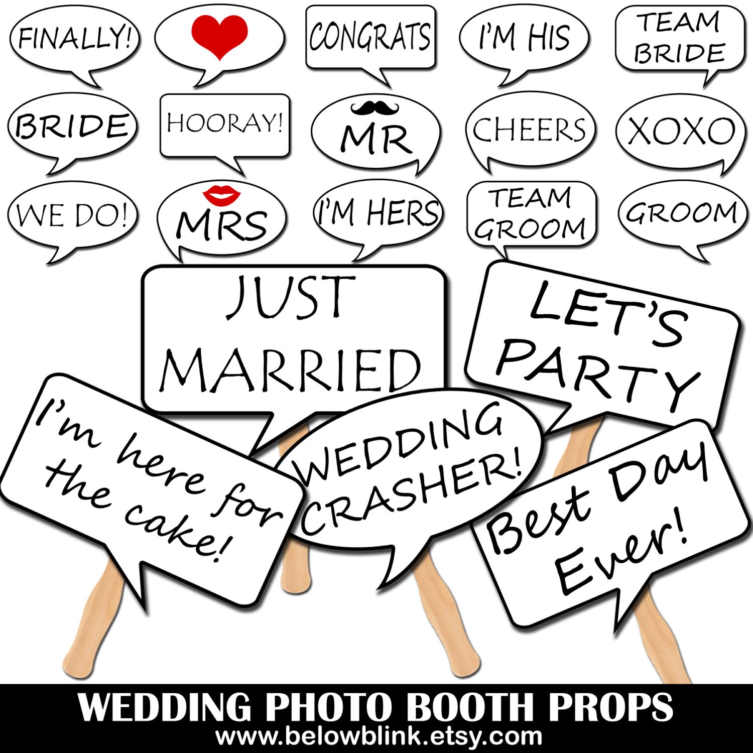 Wedding Photo Booth Speech Bubble Props Printable Photo
