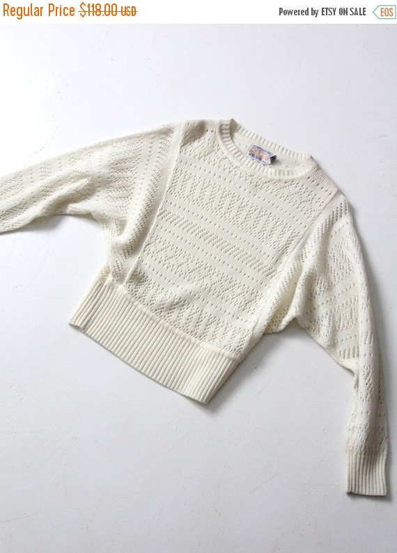 sale vintage white eyelet sweater 80s batwing by 86Vintage86