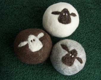 Felt Wool Dryer Balls Set of 3 sheep eco-friendly energy saving dryer balls, fiber art ornaments, housewarming gift, baby shower gift