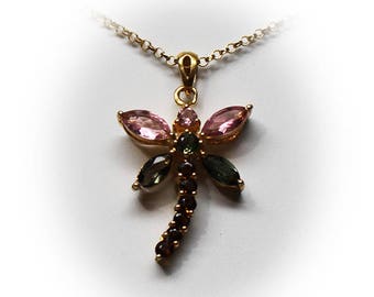 Sterling Silver Gemstone Dragonfly Pendant