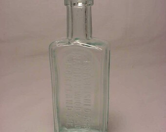 c1890s Nathan Wood & Son Portland, ME. , Aqua Cork Top Blown Glass Medicine bottle