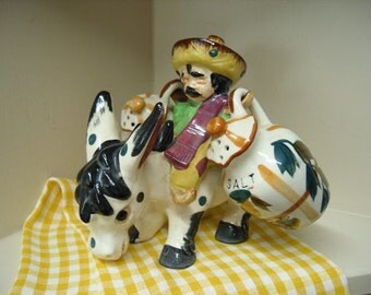Vintage Salt and Pepper Shakers Mexican Senor and Donkey
