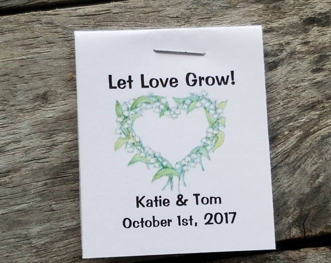 Mini Green Floral Heart Flower Seed Favors - Bridal Shower Favors - Wedding Favors Personalized for your Event - Seed Packets