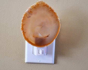 Light Brown Agate Geode Night light / Agate Slice Nightlight / Geode Night Light / Natural Gold or Silver Edges / Housewarming Gift /
