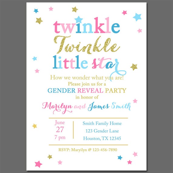 Twinkle Twinkle Little Star Gender Reveal Invitation Printable