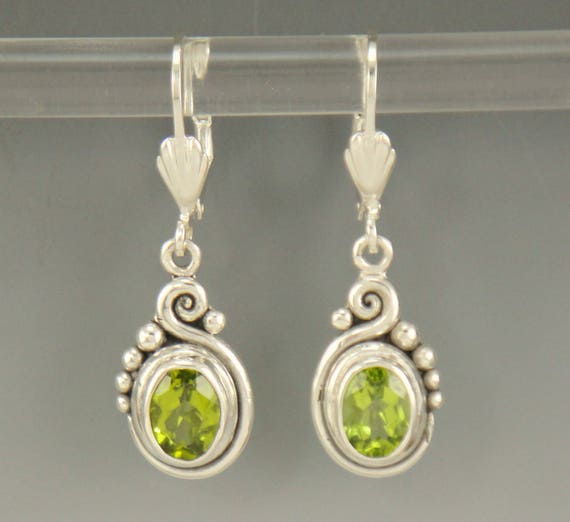 Sterling Silver Peridot Earrings/ August Birthstone/ Gift for